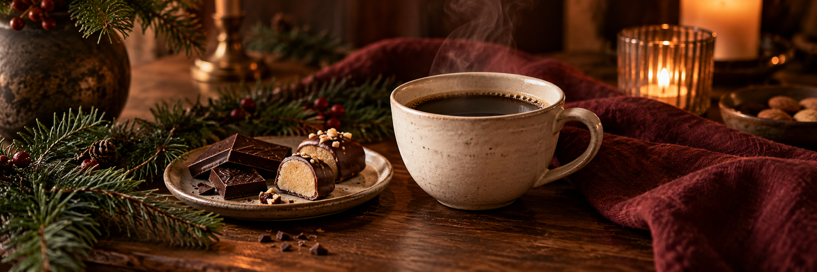 Hyggelig adventsstemning med kaffe og julepynt